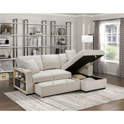 Homelegance 9630BE*22LRC Pompano Beige Pull Out Sofa Chaise w/ Right Side Facing Chaise & Side Shelf Storage