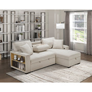 Homelegance 9630BE*22LRC Pompano Beige Pull Out Sofa Chaise w/ Right Side Facing Chaise & Side Shelf Storage