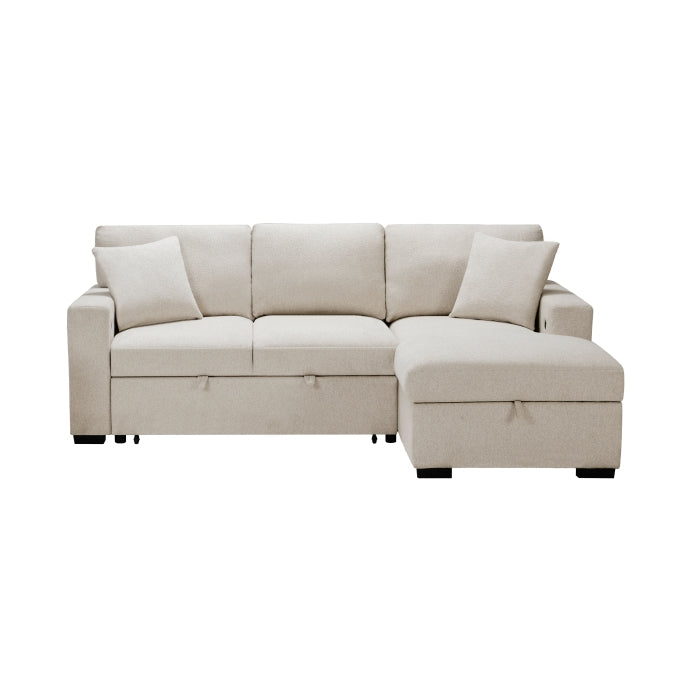 Homelegance  9630BE*22LRC Beige Pompano Pull Out Sofa Chaise w/ Right Side Facing Chaise & Side Shelf Storage