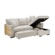 Homelegance 9630BE*22LRC Pompano Beige Pull Out Sofa Chaise w/ Right Side Facing Chaise & Side Shelf Storage