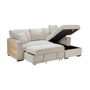 Homelegance 9630BE*22LRC Pompano Beige Pull Out Sofa Chaise w/ Right Side Facing Chaise & Side Shelf Storage