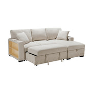 Homelegance 9630BE*22LRC Pompano Beige Pull Out Sofa Chaise w/ Right Side Facing Chaise & Side Shelf Storage