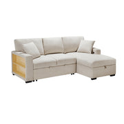 Homelegance 9630BE*22LRC Pompano Beige Pull Out Sofa Chaise w/ Right Side Facing Chaise & Side Shelf Storage