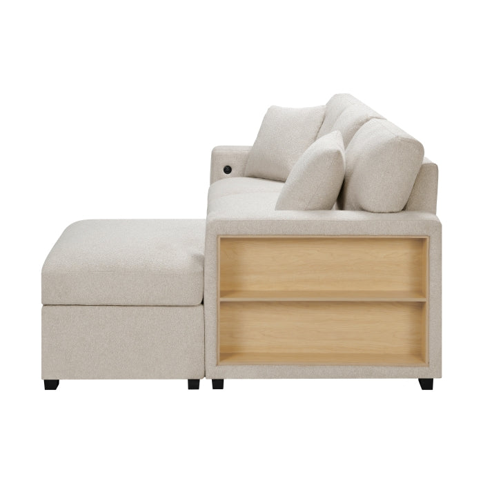 Homelegance 9630BE*22LRC Pompano Beige Pull Out Sofa Chaise w/ Right Side Facing Chaise & Side Shelf Storage