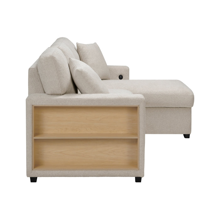 Homelegance 9630BE*22LRC Pompano Beige Pull Out Sofa Chaise w/ Right Side Facing Chaise & Side Shelf Storage