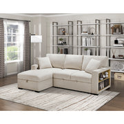 Homelagance 9630BE*2LC2R Pompano Beige Sectional Sofa Chaise w/ Pull Out, Storage Chaise, Charging Ports
