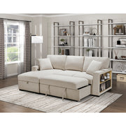 Homelagance 9630BE*2LC2R Pompano Beige Sectional Sofa Chaise w/ Pull Out, Storage Chaise, Charging Ports