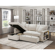 Homelagance 9630BE*2LC2R Pompano Beige Sectional Sofa Chaise w/ Pull Out, Storage Chaise, Charging Ports