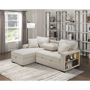 Homelagance 9630BE*2LC2R Pompano Beige Sectional Sofa Chaise w/ Pull Out, Storage Chaise, Charging Ports