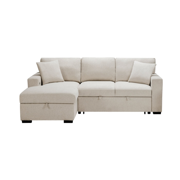 Homelagance 9630BE*2LC2R Pompano Beige Sectional Sofa Chaise w/ Pull Out, Storage Chaise, Charging Ports