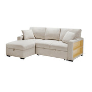 Homelagance 9630BE*2LC2R Pompano Beige Sectional Sofa Chaise w/ Pull Out, Storage Chaise, Charging Ports