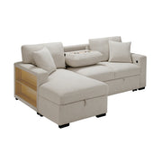 Homelagance 9630BE*2LC2R Pompano Beige Sectional Sofa Chaise w/ Pull Out, Storage Chaise, Charging Ports