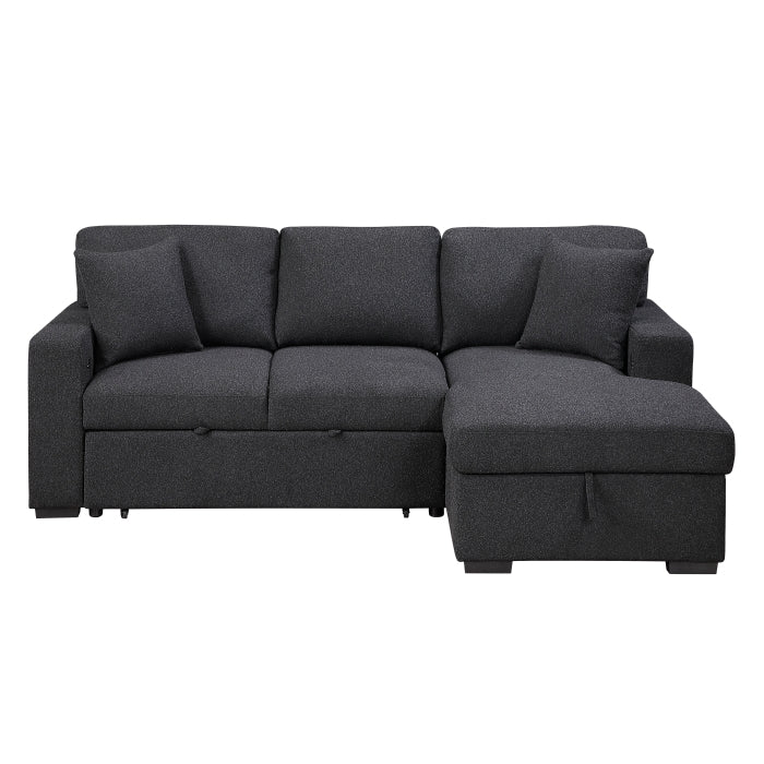 Homelegance 9630BK*22LRC Pompano Black Pull Out Sofa Chaise w/ Right Side Facing Chaise & Side Shelf Storage