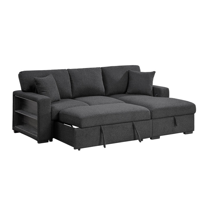 Homelegance 9630BK*22LRC Pompano Black Pull Out Sofa Chaise w/ Right Side Facing Chaise & Side Shelf Storage
