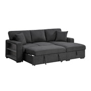 Homelegance 9630BK*22LRC Pompano Black Pull Out Sofa Chaise w/ Right Side Facing Chaise & Side Shelf Storage