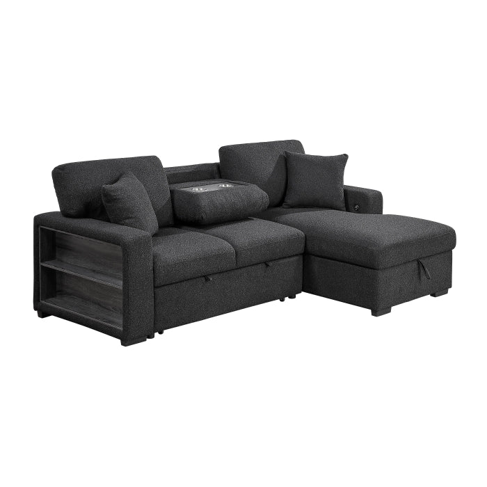 Homelegance 9630BK*22LRC Pompano Black Pull Out Sofa Chaise w/ Right Side Facing Chaise & Side Shelf Storage