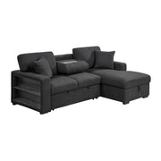Homelegance 9630BK*22LRC Pompano Black Pull Out Sofa Chaise w/ Right Side Facing Chaise & Side Shelf Storage