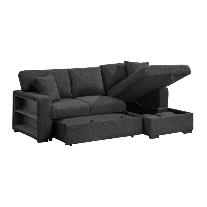 Homelegance 9630BK*22LRC Pompano Black Pull Out Sofa Chaise w/ Right Side Facing Chaise & Side Shelf Storage