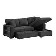 Homelegance 9630BK*22LRC Pompano Black Pull Out Sofa Chaise w/ Right Side Facing Chaise & Side Shelf Storage