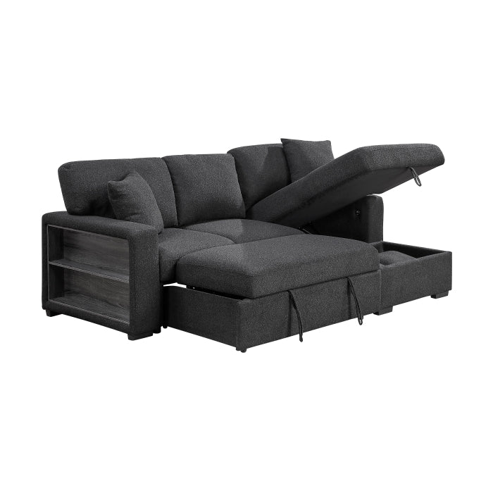 Homelegance 9630BK*22LRC Pompano Black Pull Out Sofa Chaise w/ Right Side Facing Chaise & Side Shelf Storage