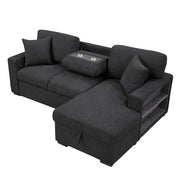 Homelegance 9630BK*22LRC Pompano Black Pull Out Sofa Chaise w/ Right Side Facing Chaise & Side Shelf Storage