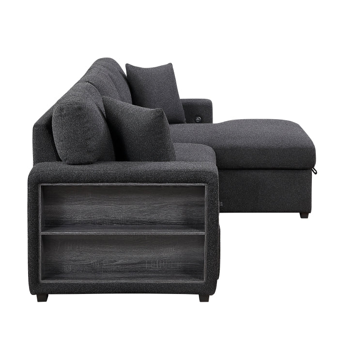 Homelegance 9630BK*22LRC Pompano Black Pull Out Sofa Chaise w/ Right Side Facing Chaise & Side Shelf Storage