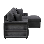 Homelegance 9630BK*22LRC Pompano Black Pull Out Sofa Chaise w/ Right Side Facing Chaise & Side Shelf Storage