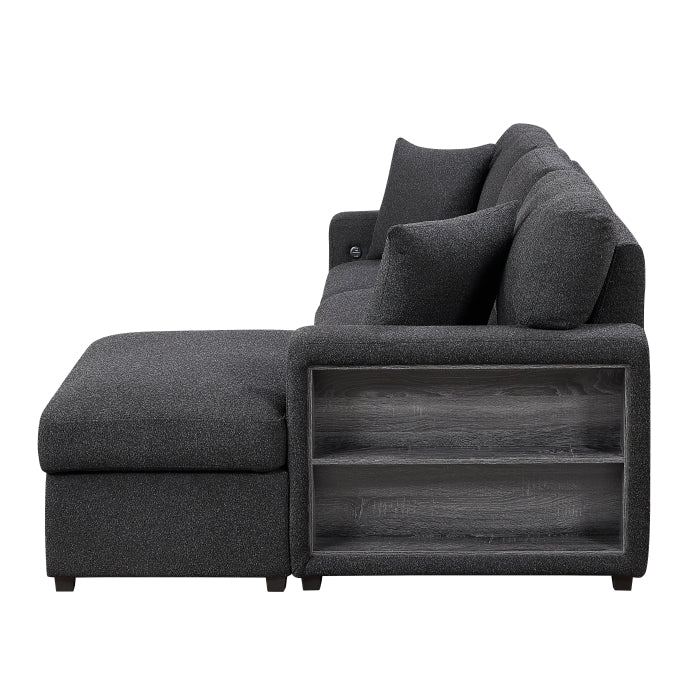 Homelegance 9630BK*22LRC Pompano Black Pull Out Sofa Chaise w/ Right Side Facing Chaise & Side Shelf Storage