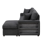 Homelegance 9630BK*22LRC Pompano Black Pull Out Sofa Chaise w/ Right Side Facing Chaise & Side Shelf Storage