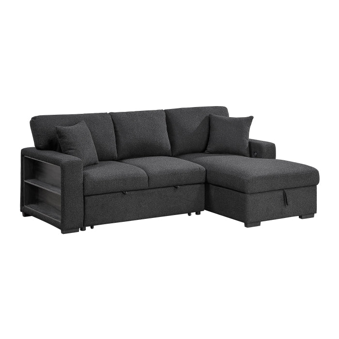 Homelegance 9630BK*22LRC Pompano Black Pull Out Sofa Chaise w/ Right Side Facing Chaise & Side Shelf Storage