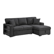Homelegance 9630BK*22LRC Pompano Black Pull Out Sofa Chaise w/ Right Side Facing Chaise & Side Shelf Storage