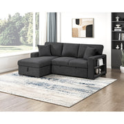 Homelegance 9630BK*2LC2R Pompano Black Pull Out Sofa w/ Left Side Facing Chaise & Side Shelf Storage