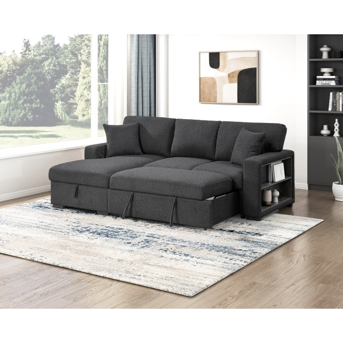 Homelegance 9630BK*2LC2R Pompano Black Pull Out Sofa w/ Left Side Facing Chaise & Side Shelf Storage