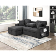 Homelegance 9630BK*2LC2R Pompano Black Pull Out Sofa w/ Left Side Facing Chaise & Side Shelf Storage