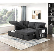 Homelegance 9630BK*2LC2R Pompano Black Pull Out Sofa w/ Left Side Facing Chaise & Side Shelf Storage