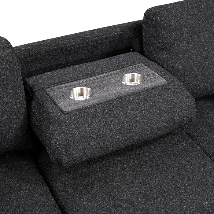 Homelegance 9630BK*2LC2R Pompano Black Pull Out Sofa w/ Left Side Facing Chaise & Side Shelf Storage
