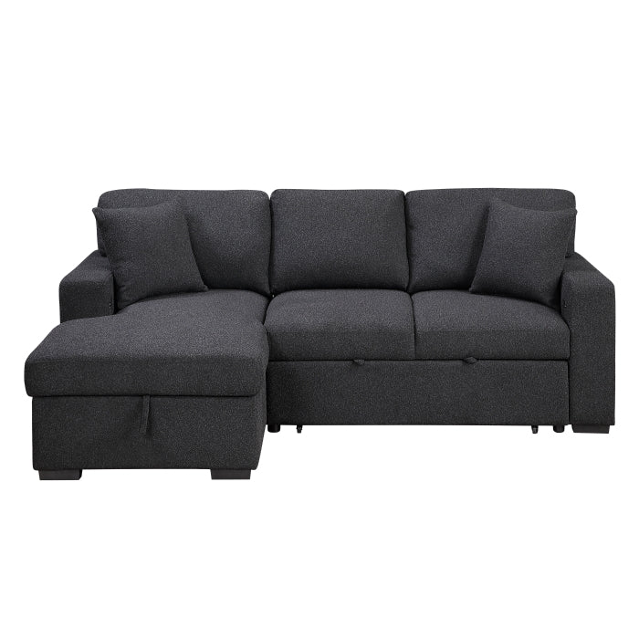 Homelegance 9630BK*2LC2R Pompano Black Pull Out Sofa w/ Left Side Facing Chaise & Side Shelf Storage