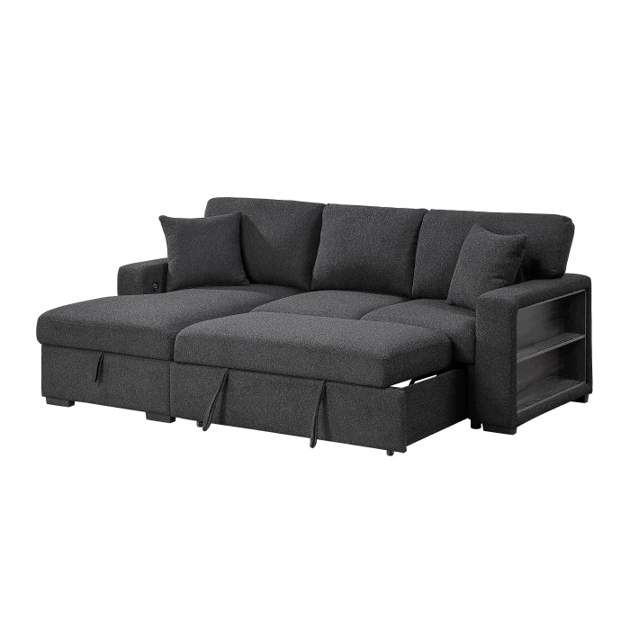 Homelegance 9630BK*2LC2R Pompano Black Pull Out Sofa w/ Left Side Facing Chaise & Side Shelf Storage