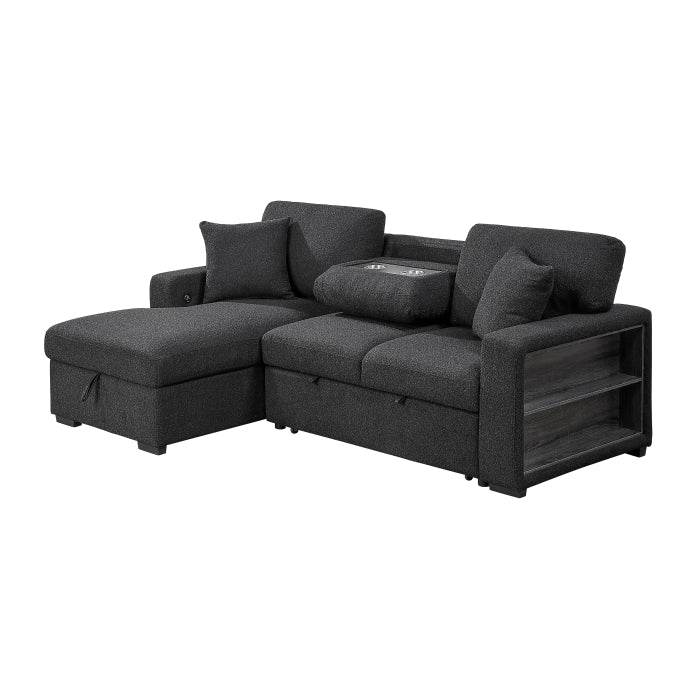 Homelegance 9630BK*2LC2R Pompano Black Pull Out Sofa w/ Left Side Facing Chaise & Side Shelf Storage