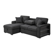 Homelegance 9630BK*2LC2R Pompano Black Pull Out Sofa w/ Left Side Facing Chaise & Side Shelf Storage