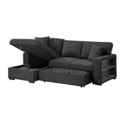 Homelegance 9630BK*2LC2R Pompano Black Pull Out Sofa w/ Left Side Facing Chaise & Side Shelf Storage