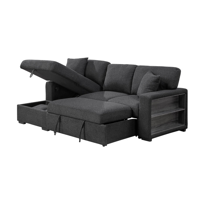Homelegance 9630BK*2LC2R Pompano Black Pull Out Sofa w/ Left Side Facing Chaise & Side Shelf Storage
