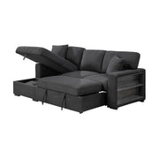 Homelegance 9630BK*2LC2R Pompano Black Pull Out Sofa w/ Left Side Facing Chaise & Side Shelf Storage