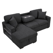 Homelegance 9630BK*2LC2R Pompano Black Pull Out Sofa w/ Left Side Facing Chaise & Side Shelf Storage