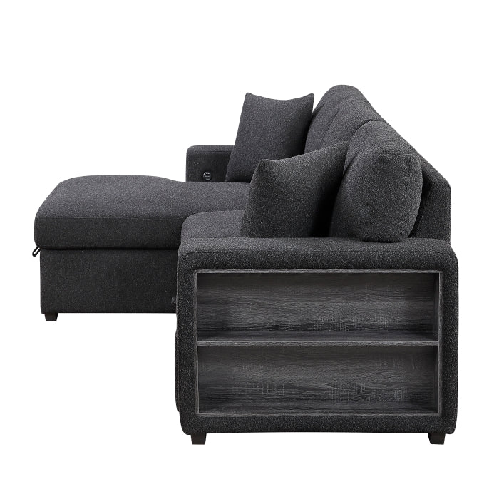 Homelegance 9630BK*2LC2R Pompano Black Pull Out Sofa w/ Left Side Facing Chaise & Side Shelf Storage