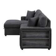 Homelegance 9630BK*2LC2R Pompano Black Pull Out Sofa w/ Left Side Facing Chaise & Side Shelf Storage