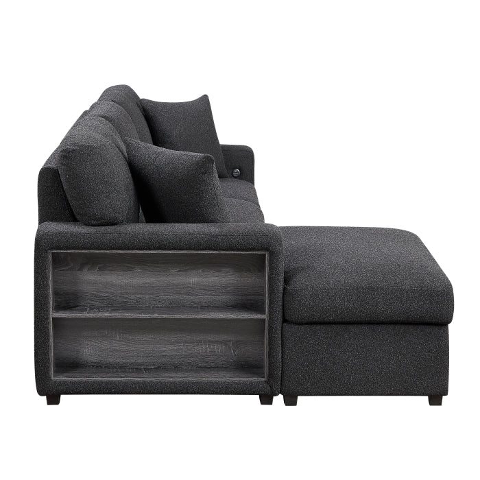 Homelegance 9630BK*2LC2R Pompano Black Pull Out Sofa w/ Left Side Facing Chaise & Side Shelf Storage