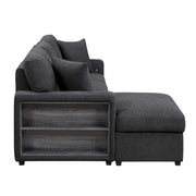 Homelegance 9630BK*2LC2R Pompano Black Pull Out Sofa w/ Left Side Facing Chaise & Side Shelf Storage