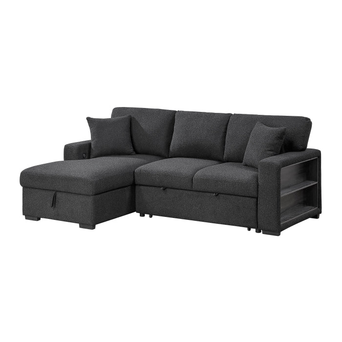 Homelegance 9630BK*2LC2R Pompano Black Pull Out Sofa w/ Left Side Facing Chaise & Side Shelf Storage