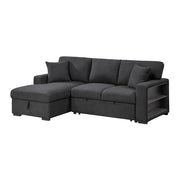 Homelegance 9630BK*2LC2R Pompano Black Pull Out Sofa w/ Left Side Facing Chaise & Side Shelf Storage